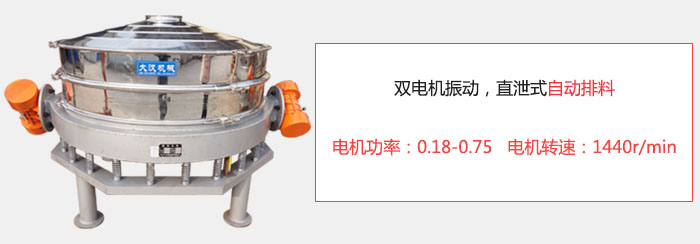 雙電機振動，直泄式自動排料電機功率：0.18-0.75   電機轉(zhuǎn)速：1440r/min。